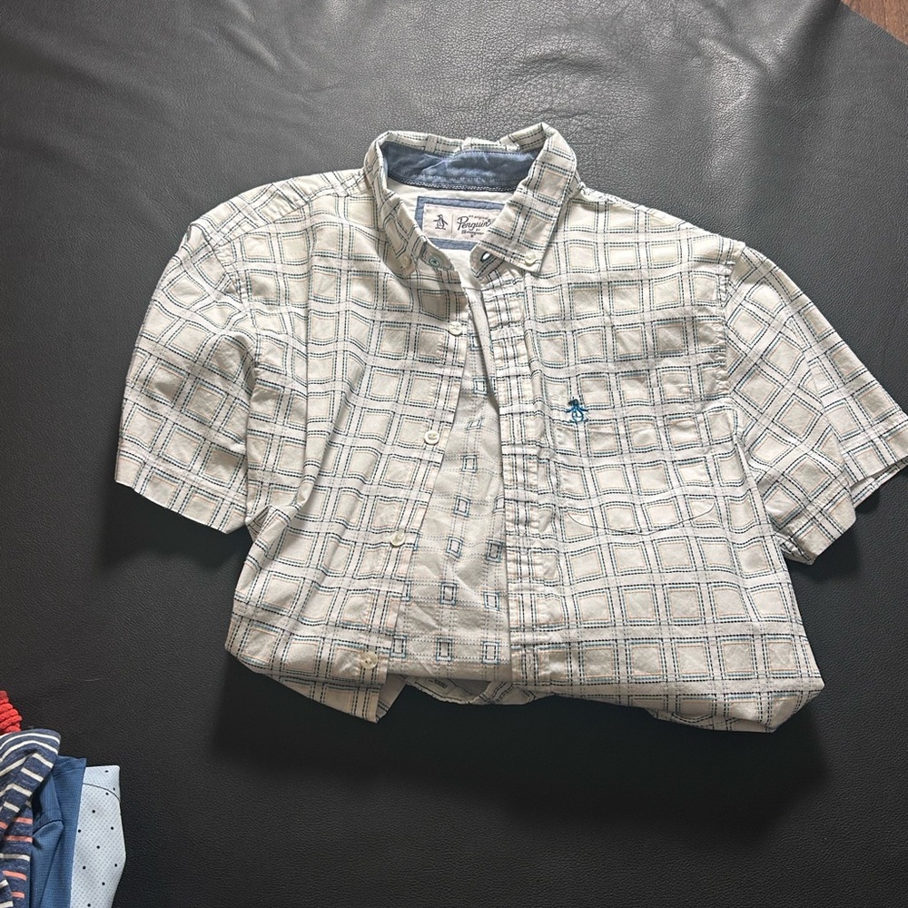 Original Penguin Men's Cream Plaid Button Down Shirt